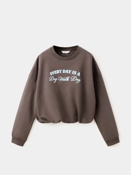 Bluza z nadrukiem i marszczonym dołem Dzieci lata MANGO KIDS brązowy