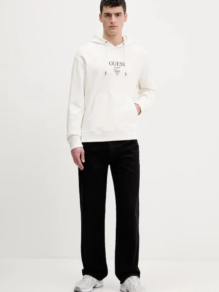 Меланжевый свитер Guess Jeans с капюшоном бежевый