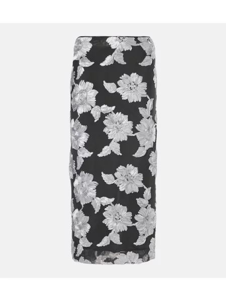 Fustă tip creion Rotate cu broderie plasă gri