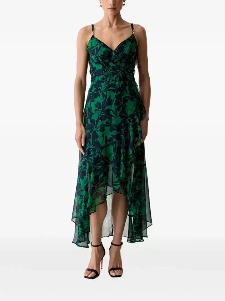 Rochie Morgan cu model floral cu imagine asimetrică verde