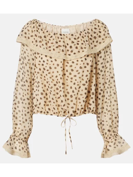 Bluză Posse de mătase cu imagine cu model leopard bej