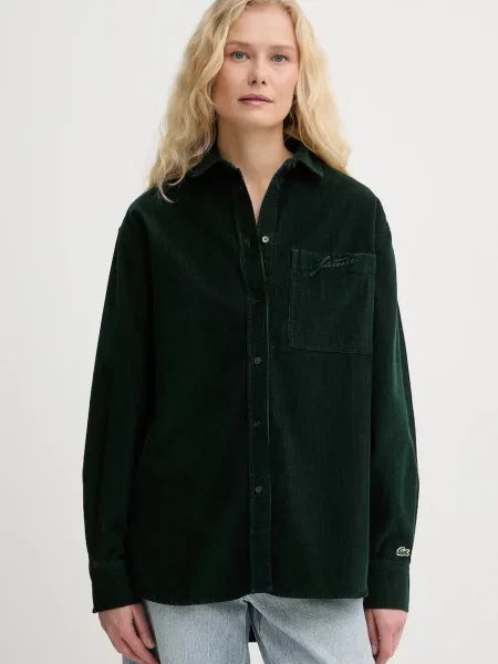 Lacoste Sztruksowa Koszula Wierzchnia O Luźnym Kroju zielona