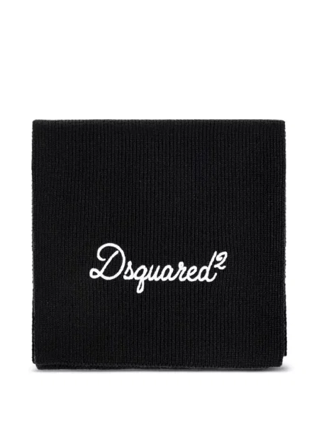 Fular Dsquared2 cu broderie tricotate negru