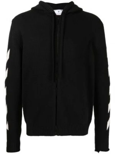 Суичър с качулка Off-white на райета с принт бяло