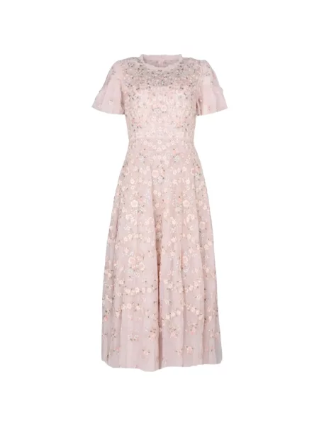 Rochie midi Needle & Thread cu model floral roz