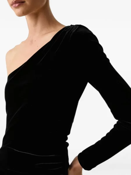 Rochie midi Armani Exchange de catifea cu un umăr gol negru