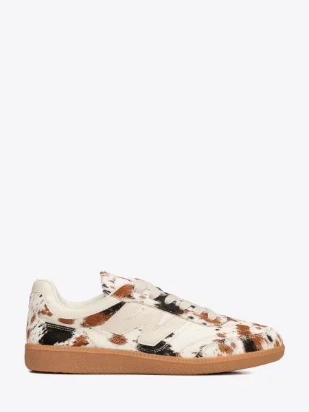 Skórzane sneakersy z naturalnym włosiem kremowo brązowe