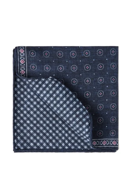 Fular Brunello Cucinelli de mătase cu imprimeu geometric albastru