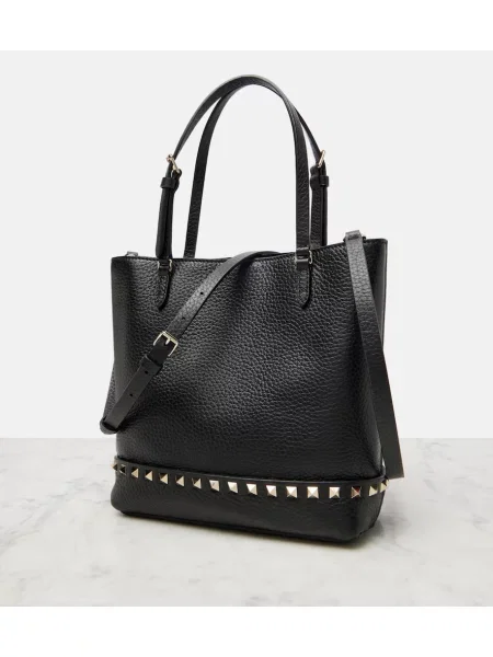 Usnjena shopper torbica Valentino Garavani črna