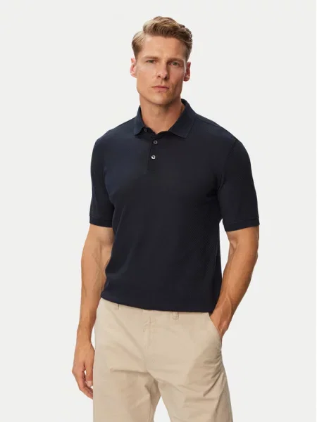 Koszulka polo o kroju slim fit z fakturowanym wzorem Bugatti granatowa