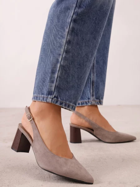 Pantofi slingback cu textură de piele întoarsă cu gros Facena închis bej