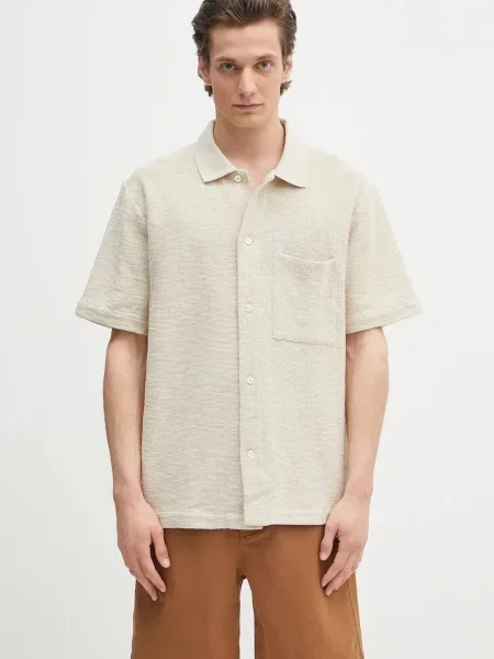 Košulja Norse Projects Gustav Crochet Jersey Shirt relaxed s klasičnim ovratnikom bež