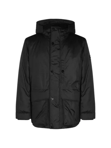 Palton Stone Island cu glugă cu strasuri negru