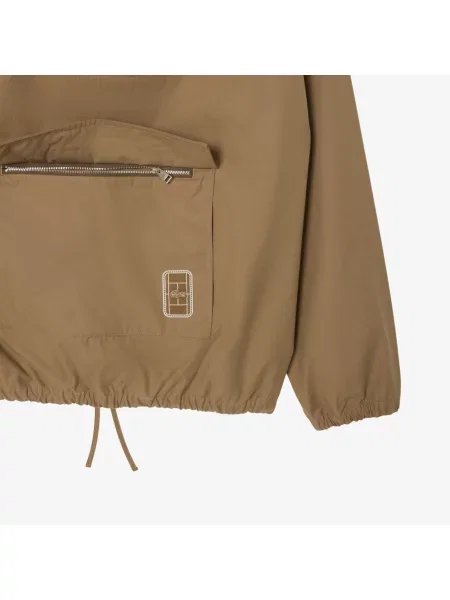 Lacoste Wodoodporna Kurtka Canvas Z Półsuwakiem Z Naszywką brązowa