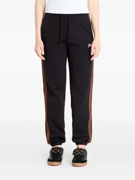 Pantaloni Guess cu dungi alergare negru