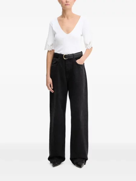 Tricou Twinset cu decolteu în V din dantelă alb