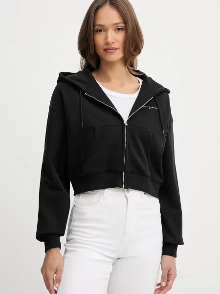 Tommy Jeans bluză cu glugă uni negru