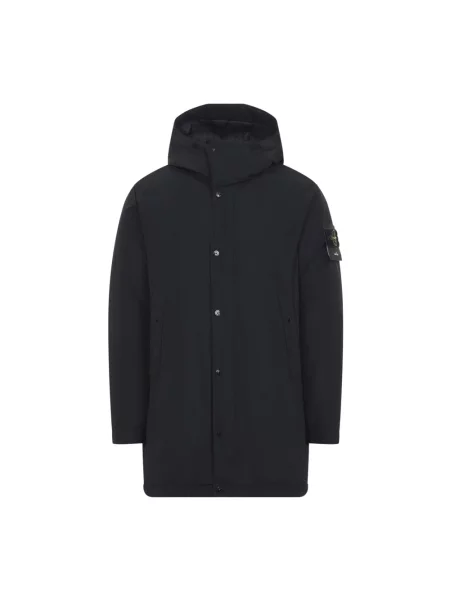 Lniana długa parka Stone Island z kamieniami czarna