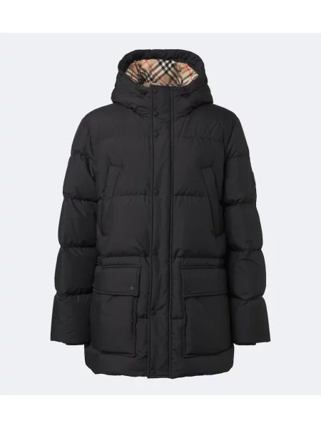 Palton Burberry în carouri cu glugă negru