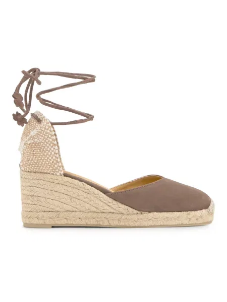Espadryle Castaner skórzane na koturnie brązowe