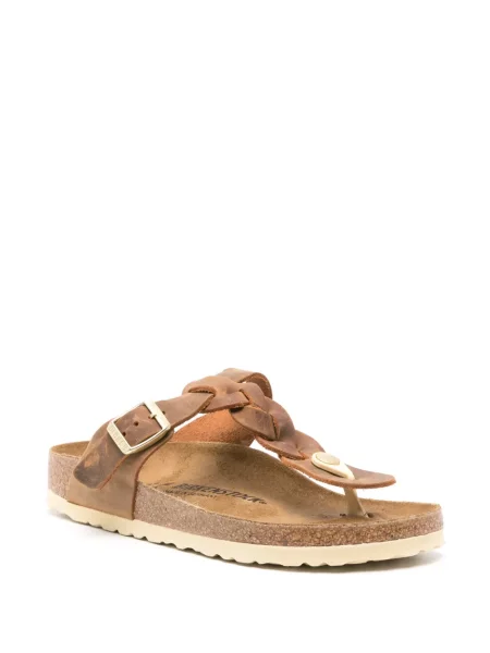 Papuci Birkenstock din piele de căprioară țesuți maro
