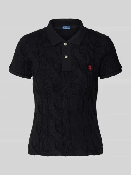 Koszulka polo o kroju regular fit ze ściegiem warkoczowym i wyhaftowanym logo Polo Ralph Lauren czarna