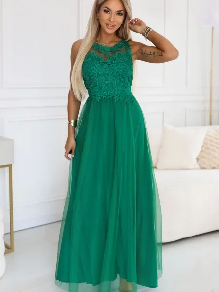 Rochie maxi Numoco Basic din tul verde