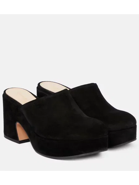 Saboți Gianvito Rossi din piele de căprioară cu platformă negru