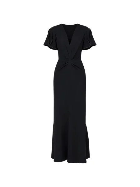 Rochie midi Victoria Beckham cu decolteu în V până la genunchi de costum negru