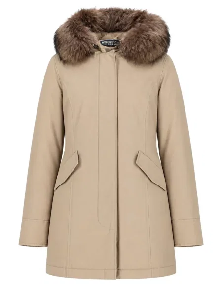 Palton Woolrich cu glugă bej