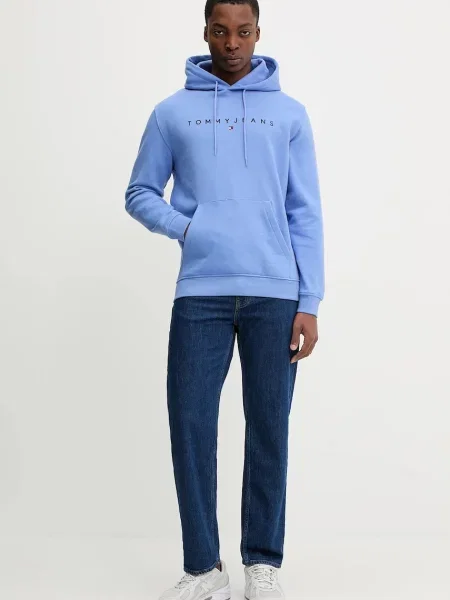 Tommy Jeans pulover s kapuco z bombažem vijolična