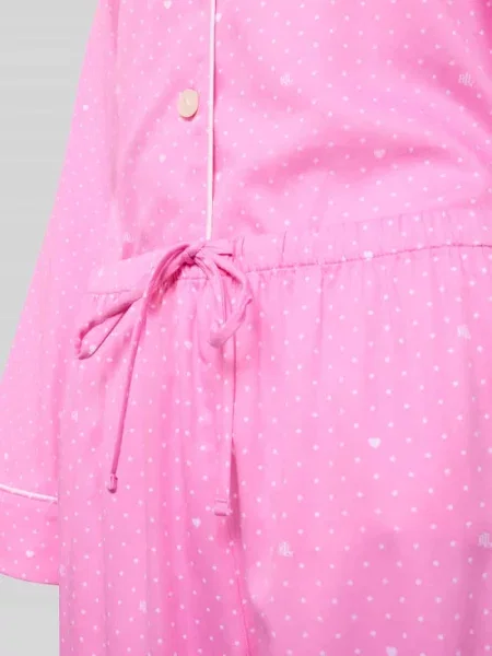 Piżama z mieszanki i bawełny z kołnierzem z połami Lauren Ralph Lauren różowa