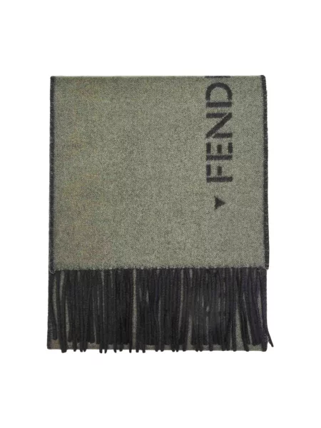 Szal Fendi wełniana z logo zielona