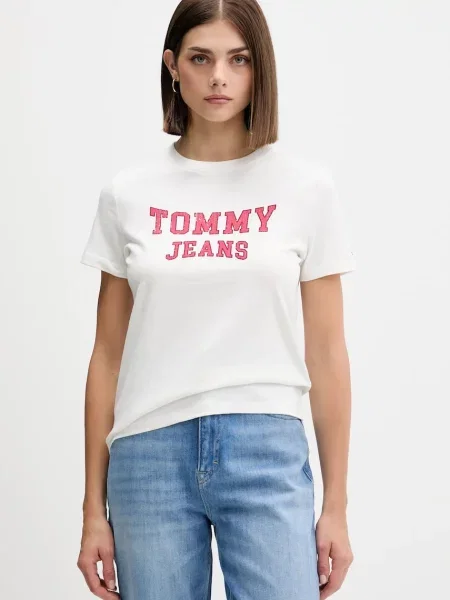 Тениска Tommy Jeans дамска бежово бяло