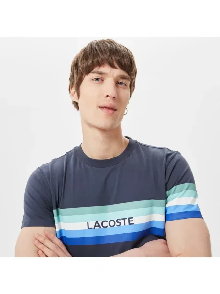 Lacoste T-Shirt Z Okrągłym Dekoltem Z Nadrukiem Slim Fit granatowy
