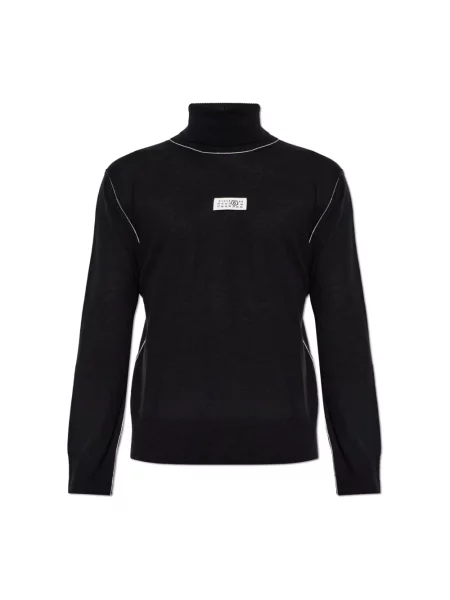 Lniany sweter z golfem Mm6 Maison Margiela do golfa czarny