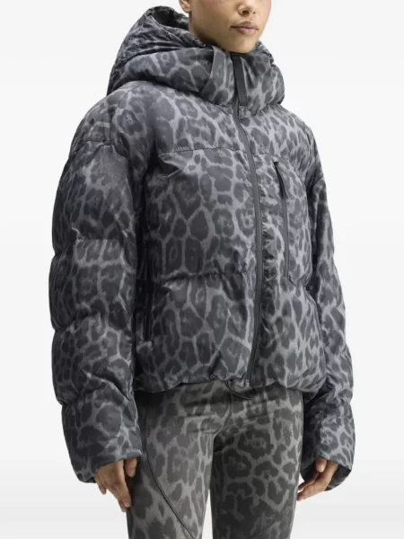 Μπουφάν Adidas By Stella Mccartney με κουκούλα με σχέδιο με λεοπαρ μοτιβο γκρι