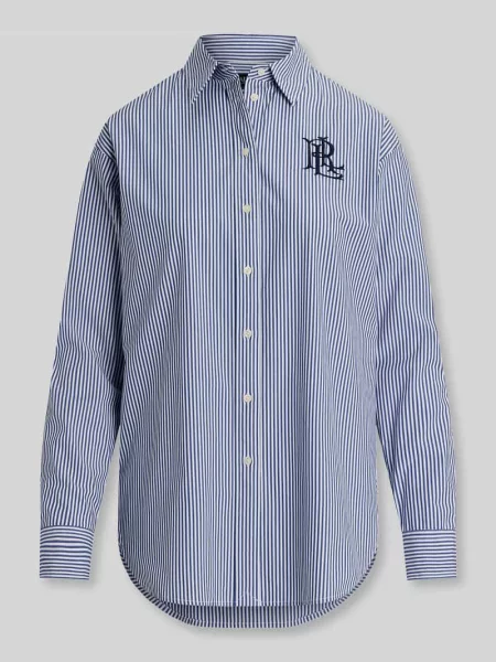 Bluzka z długim rękawem o kroju relaxed fit z mieszanki bawełny Lauren Ralph Lauren niebieska