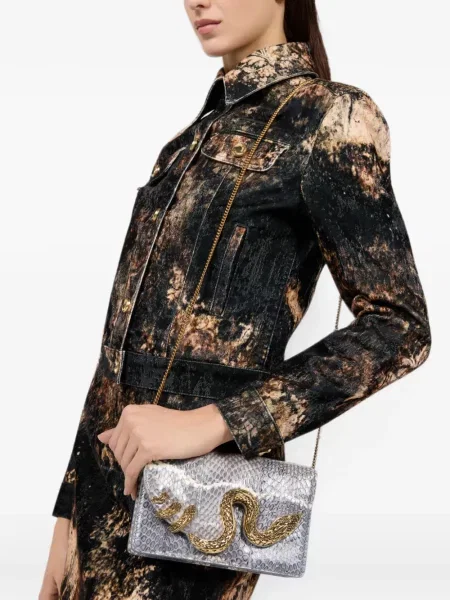 Kožené psaníčko Roberto Cavalli s hadím vzorem šedé