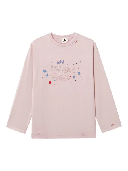 Długi top B+ab z przetarciami różowy