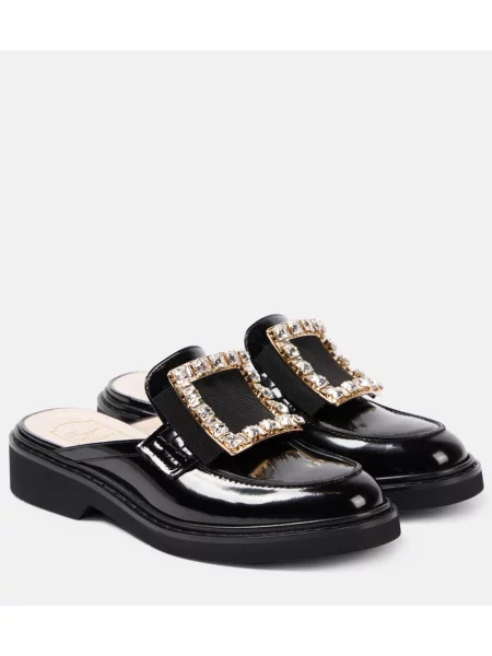 Papuci tip mules Roger Vivier din piele negru