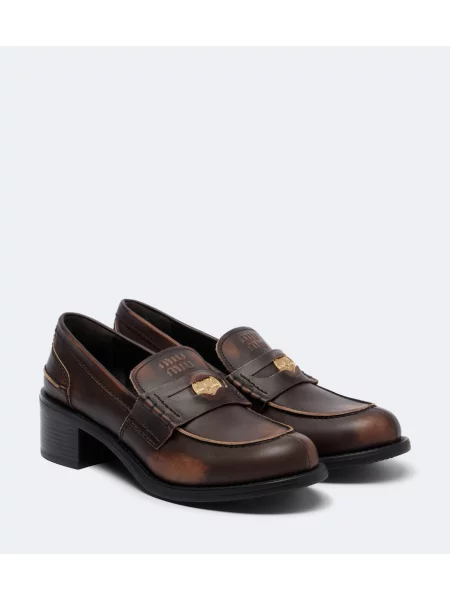 Pantofi cu toc Miu Miu din piele maro