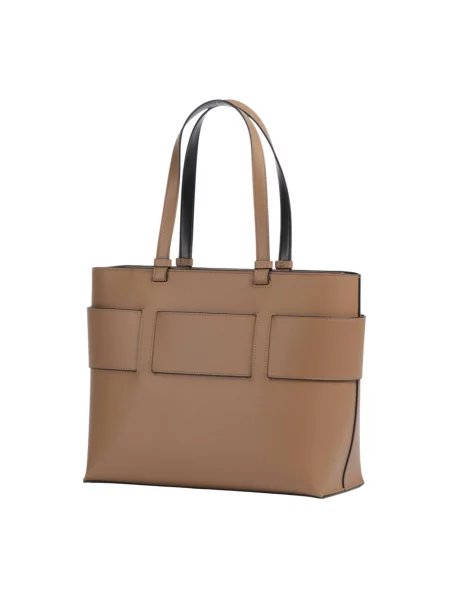 Armani Exchange torebka shopper z imitacji skóry beżowa