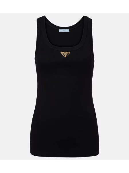 Dzianinowy top Prada prążkowany czarny