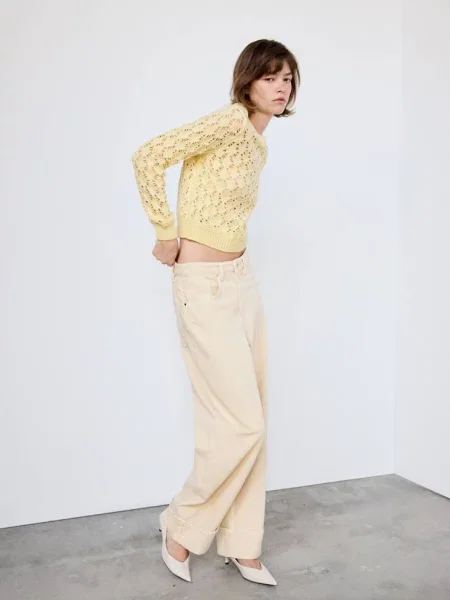 Sweter ażurowa dzianina waniliowy Kobieta XL MANGO