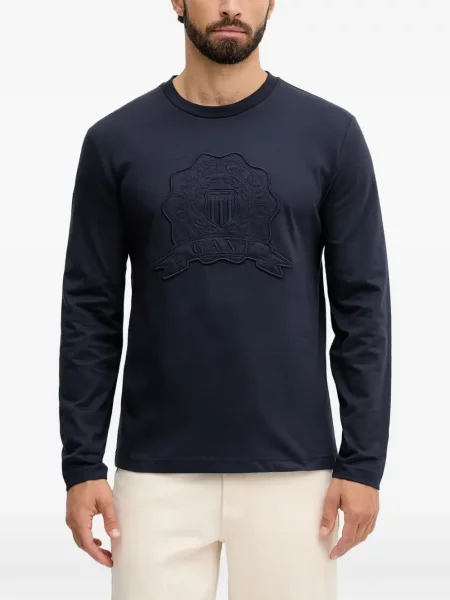 Lung tricou Gant cu broderie albastru