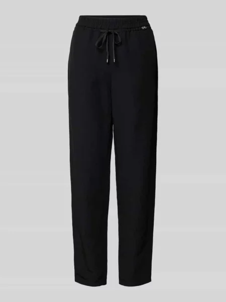 Spodnie materiałowe o kroju tapered fit z tunelem Marc Cain czarne