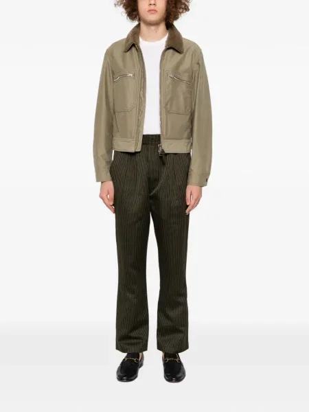 Pantaloni Tom Ford cu dungi plisate verde
