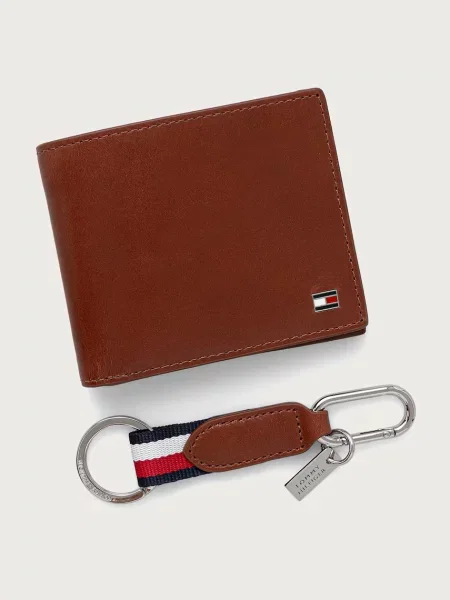 Tommy Hilfiger set de portofel și breloc pentru bărbați din piele maro