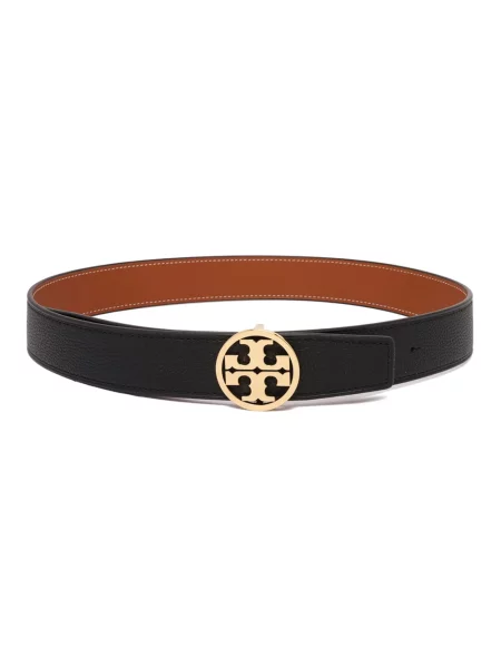 Pasek Tory Burch skórzany z paskiem dwustronny czarny